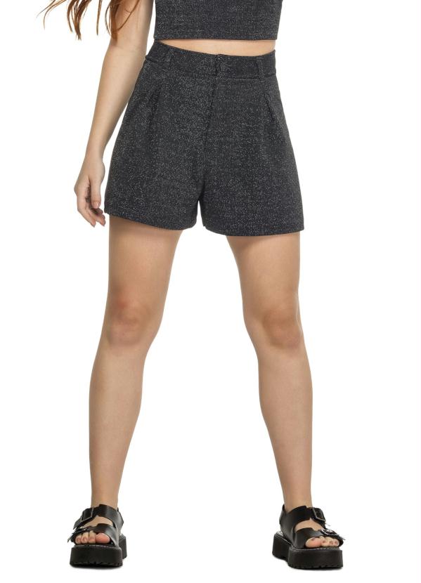 Shorts Preto Malha Shine Enfim