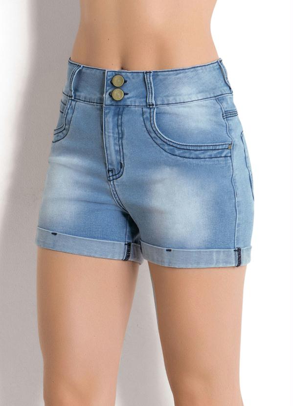 Janine - Short Jeans Azul com Barra Dobrada
