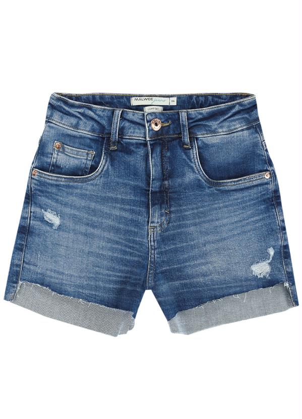 Malwee - Shorts Azul Comfort Jeans Desfiado 5