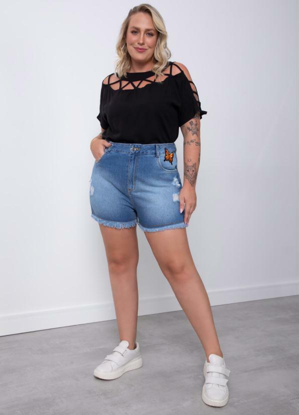 Quintess - Shorts Jeans Azul Claro com Bordado 8