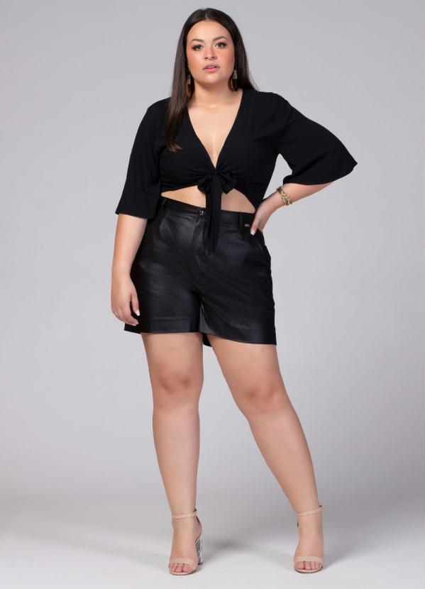 Quintess - Short Preto com Bolsos Faca e Elástico no Cós 7