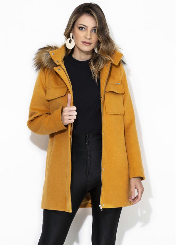 Colcci - Casaco com Capuz de Lã Batida Amarelo