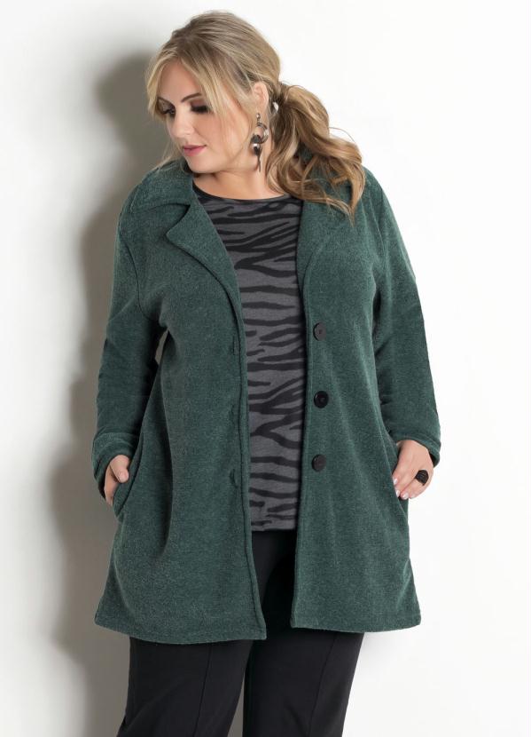 Marguerite - Sobretudo com Bolsos Plus Size Marguerite Verde