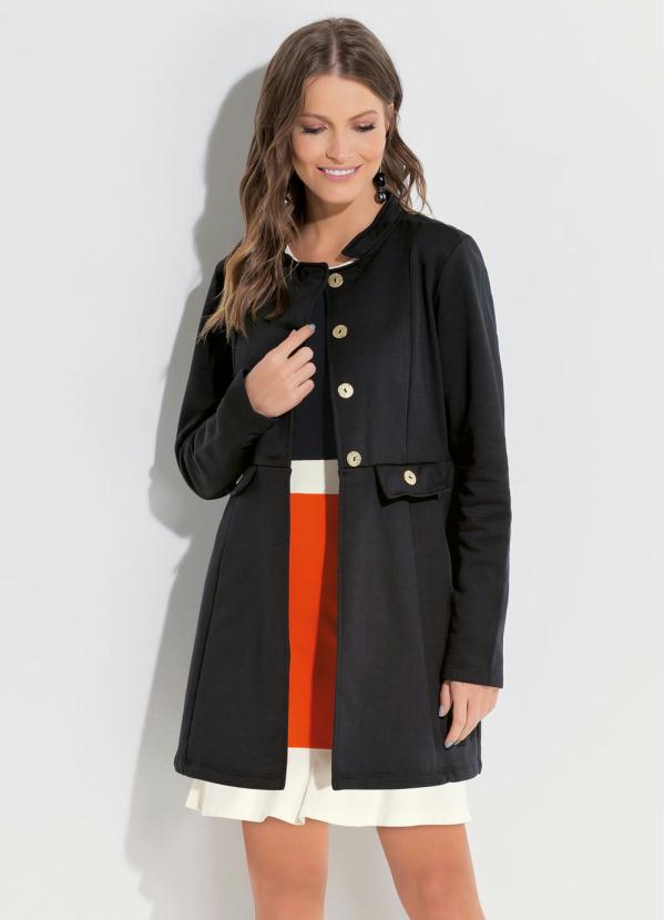 Quintess - Sobretudo Gola Alta Quintess Preto