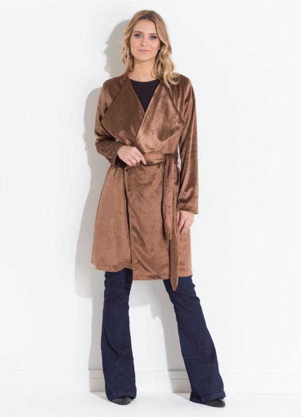 Outlet - Sobretudo Marrom com Pelo Sintético 4