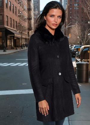 bonprix - Sobretudo Preto em Malha Plush - BONPRIX