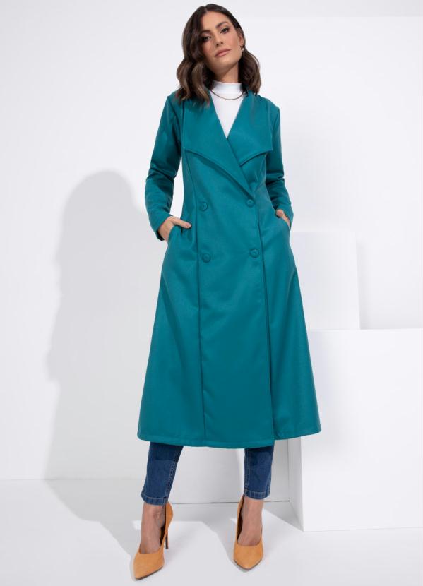 Quintess - Sobretudo Verde com Bolsos e Botões Forrados