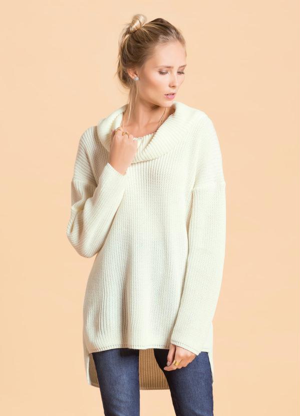 Quintess - Casaco Tricô Quintess Off White Gola Degagê