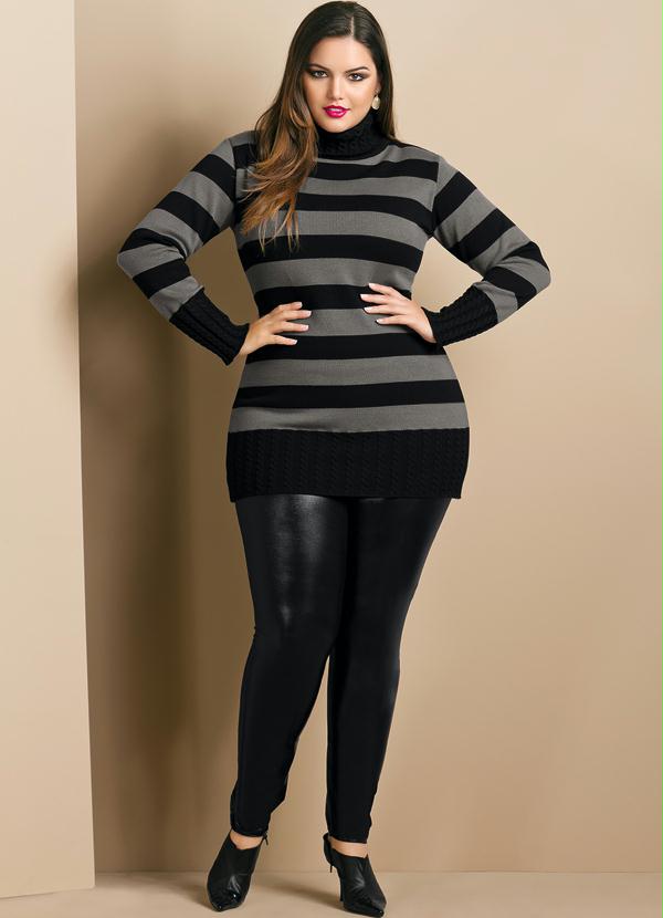 Quintess - Pulôver Gola Alta Plus Size Listrado 3