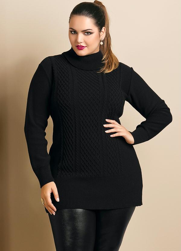 Quintess - Pulôver Plus Size Gola Alta Preto