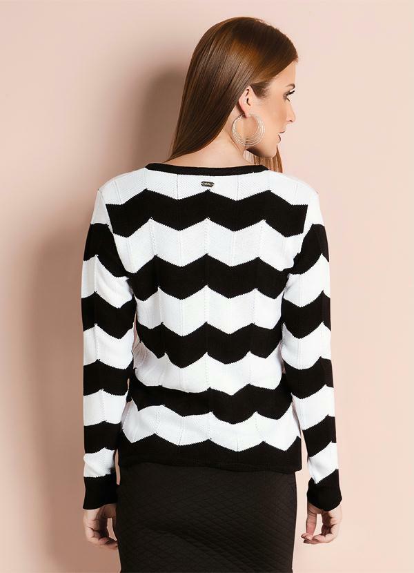 Quintess - Suéter de Tricô Estampa Zig Zag Preto e Branco 2