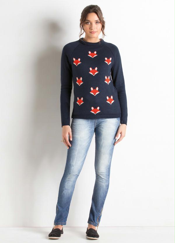 Quintess - Suéter de Tricô Marinho Raposas 3