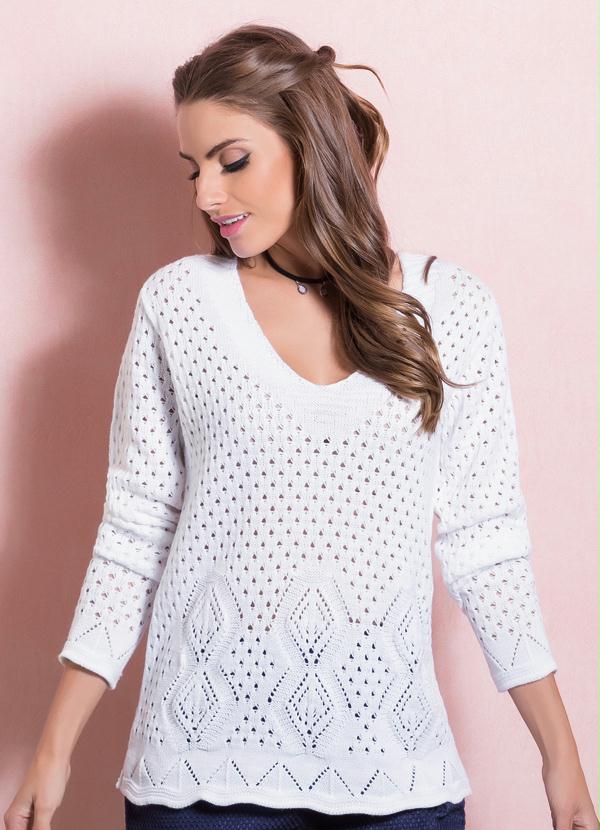 Quintess - Suéter em Tricô Detalhado Quintess Branco
