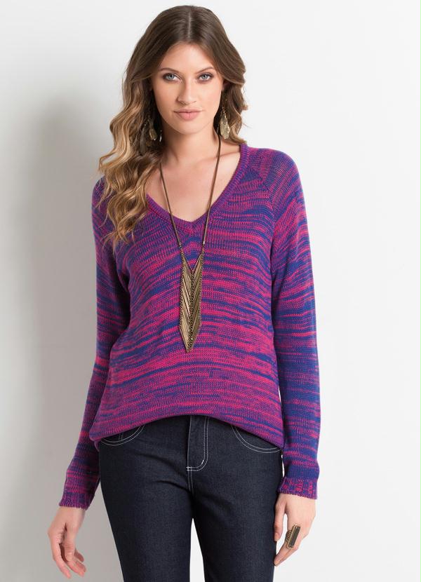 Quintess - Suéter Mullet em Tricô Mesclado Rosa e Azul