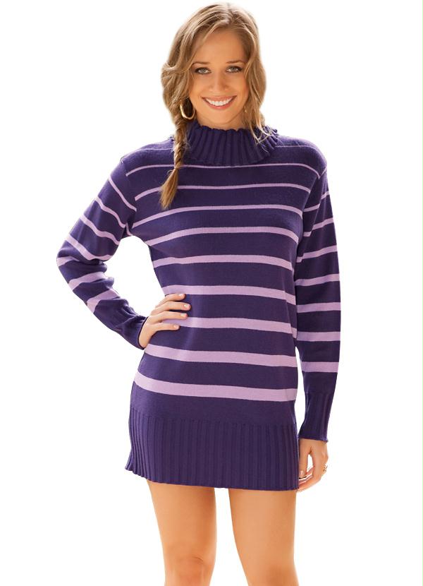 Outlet - Suéter Roxo com Lilás Listrado