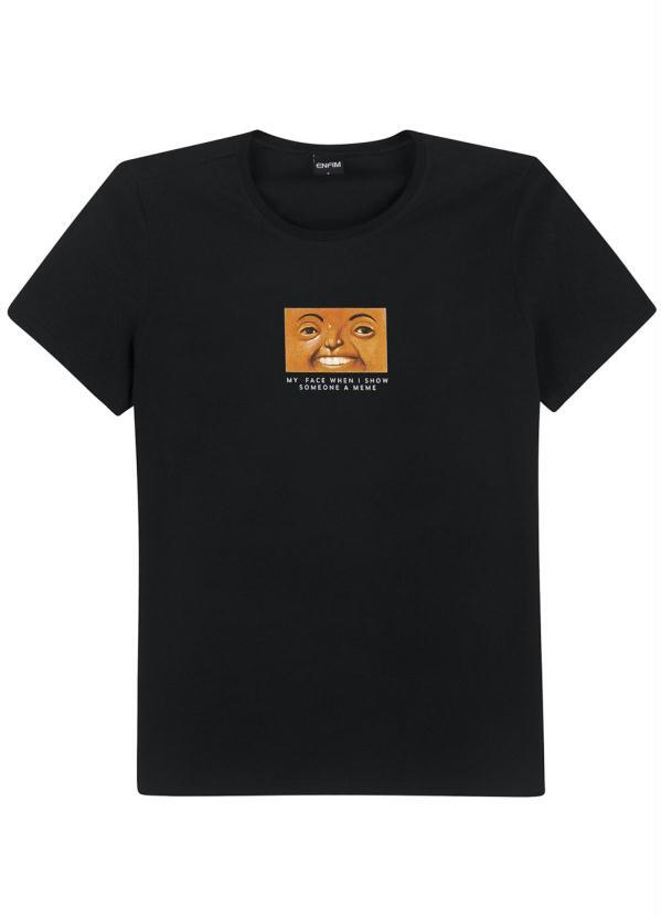 Enfim - Blusa Preta T-Shirt Meme
