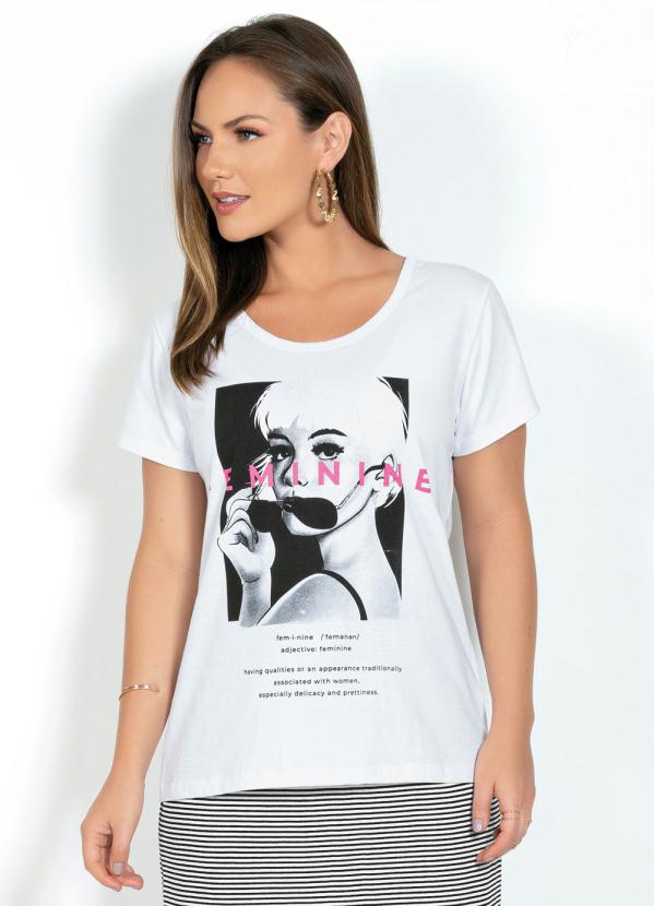 Outlet - T-Shirt com Estampa Frontal Branca