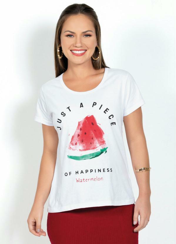Outlet - T-Shirt com Estampa Frontal de Melancia Branca