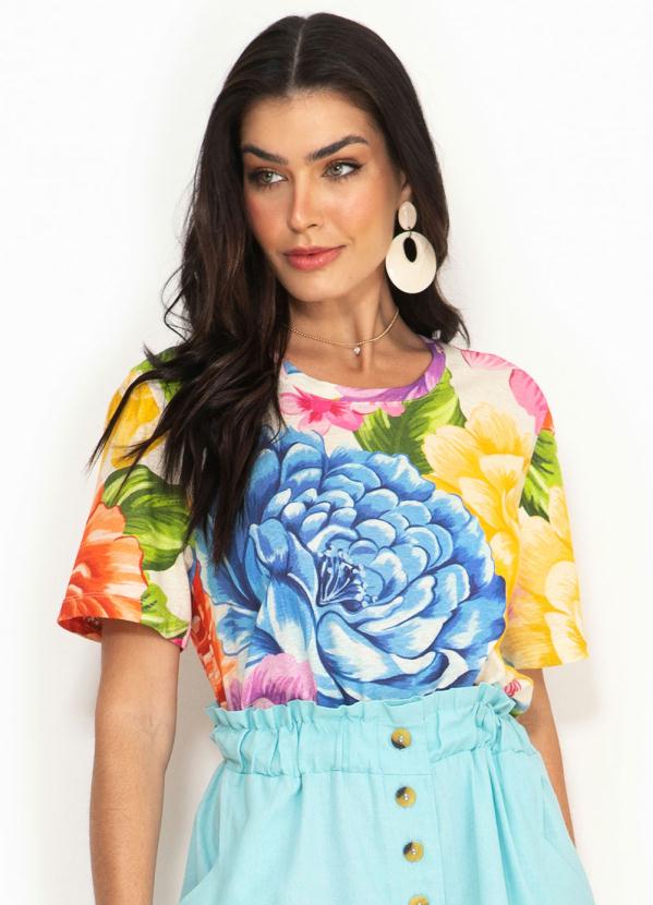 Farm - T-Shirt de Malha Chita Rainbow Estampada