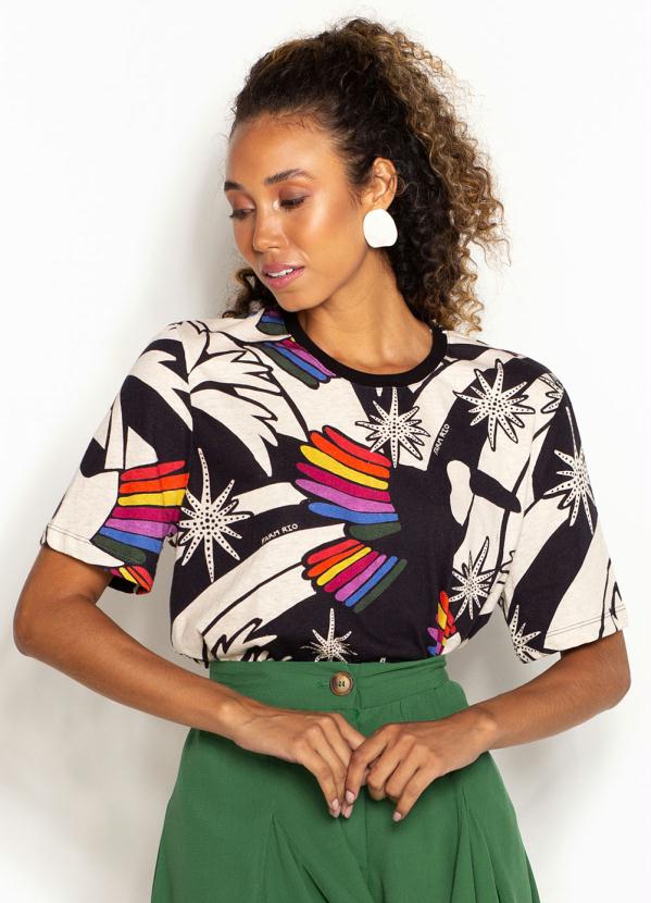 Farm - T-Shirt de Malha Onda de Tucano Branca