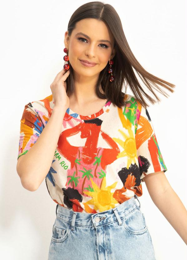 Farm - T-Shirt de Malha Praia de Domingo Bege