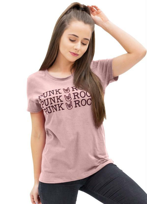 Up Close - T-Shirt Feminina com Estampa Rock Rosa