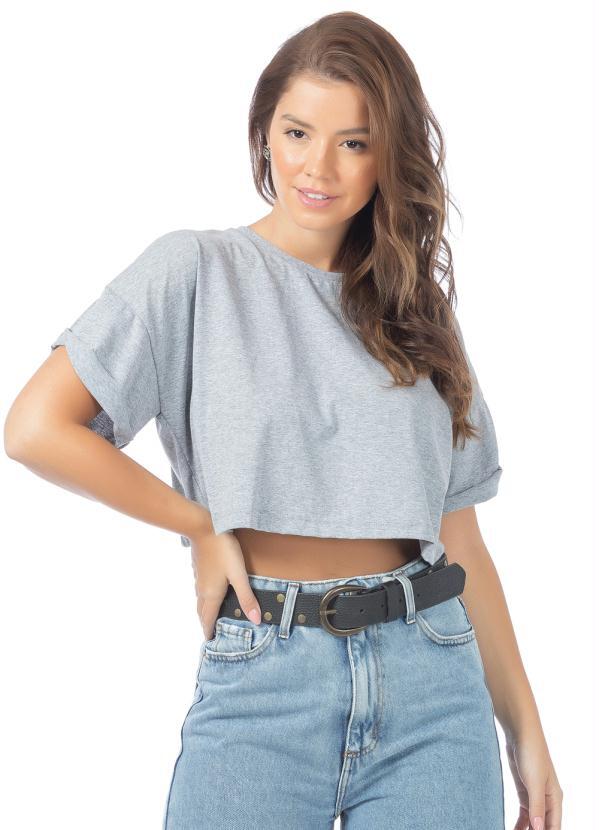 Up Close - T-Shirt Feminina Cropped Lisa Meia Malha Mescla