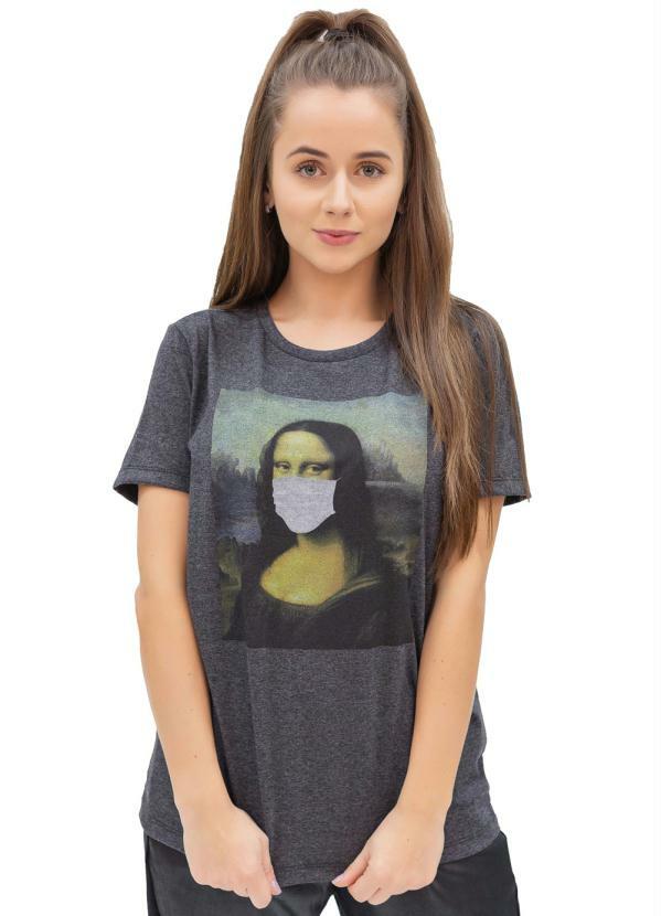Up Close - T-Shirt Feminina Monalisa de Mascara Cinza