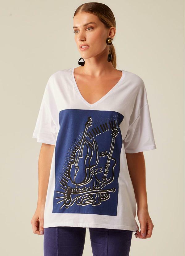 Sacada - T-Shirt Malha Estampa Jazz Vinil Branca