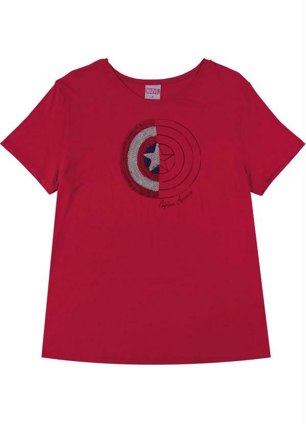 Marvel - T-Shirt Manga Curta com Bordado Vermelho