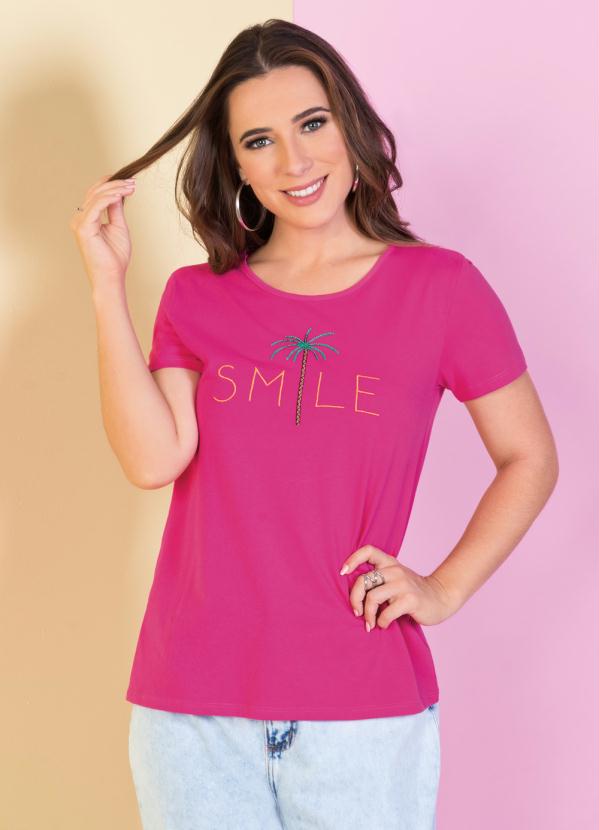 Outlet - T-Shirt Pink com Bordado Frontal Smile