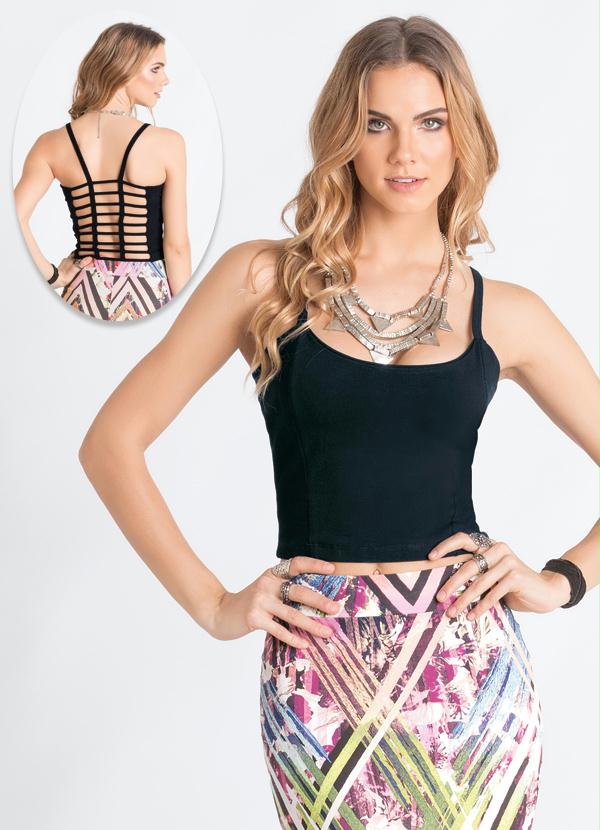 Quintess - Top Cropped Costas Vazada Preto