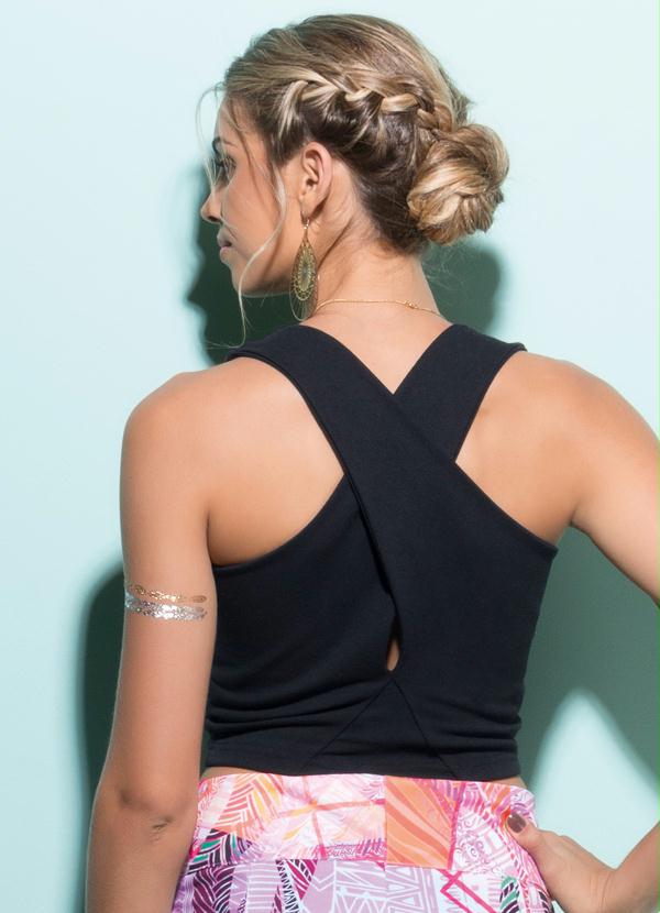 Quintess - Top Cropped Costas Transpassadas Preto 3
