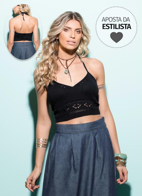 Quintess - Top Cropped de Tricô Preto