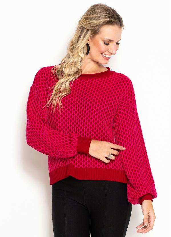 Maria Filó - Blusa de Tricot Ponto Colméia Vermelha