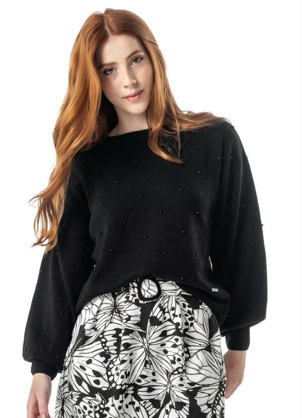 Enfim - Blusão Preto Feminino em Tricô