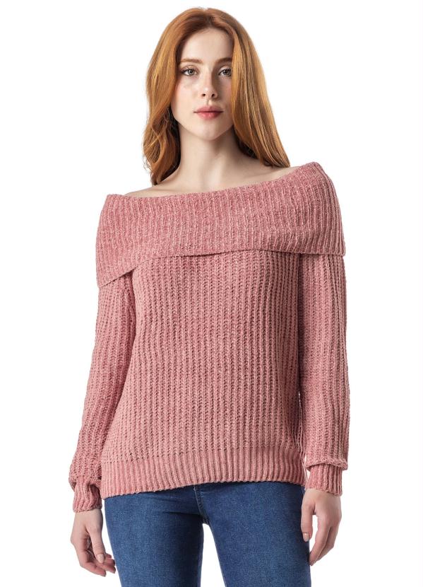 Enfim - Blusão Rosa Ombro a Ombro em Tricô