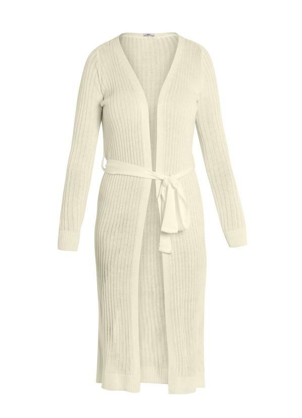 bonprix - Cardigan de Tricô Alongado com Faixa Off White 5