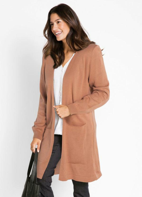 bonprix - Cardigan de Tricô Alongado Nude
