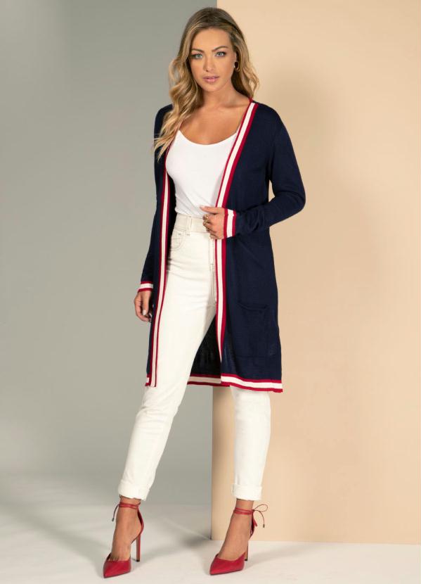 Quintess - Cardigan em Tricô Azul com Bolsos 3