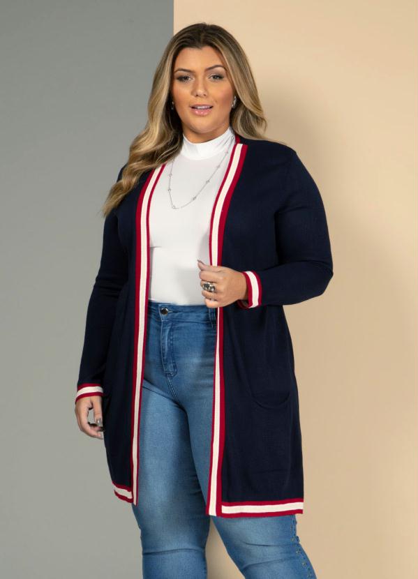 Quintess - Cardigan em Tricô Azul com Bolsos 5