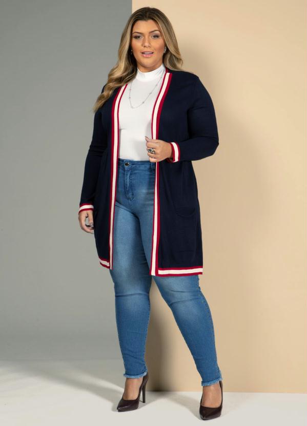 Quintess - Cardigan em Tricô Azul com Bolsos 7