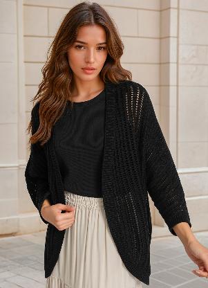 Casaco Alongado de Tricô Preto Bonprix