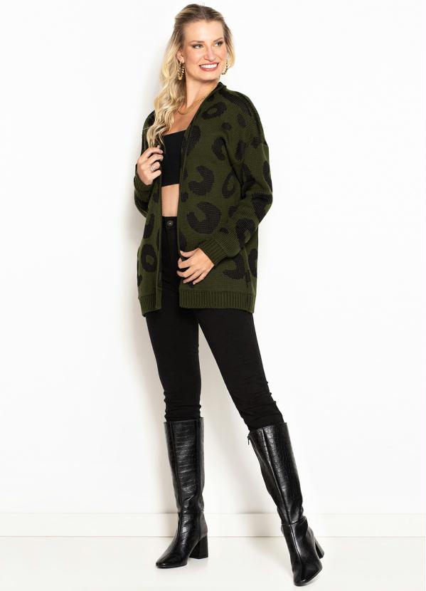 Maria Filó - Casaco de Tricot Jacquard Onça Verde 3