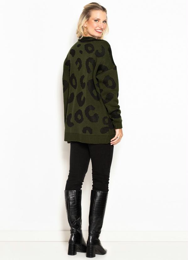 Maria Filó - Casaco de Tricot Jacquard Onça Verde 4