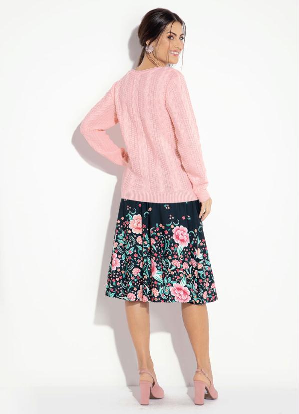 Quintess - Casaco em Tricô Rosa com Ponto Traçado na Frente 4