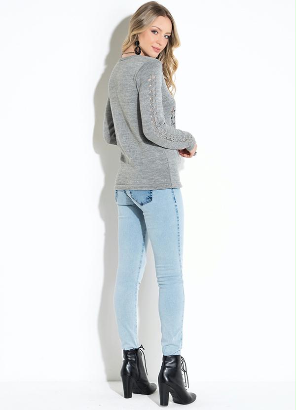 Quintess - Casaco em Tricot Cinza com Ponto Vazado 4