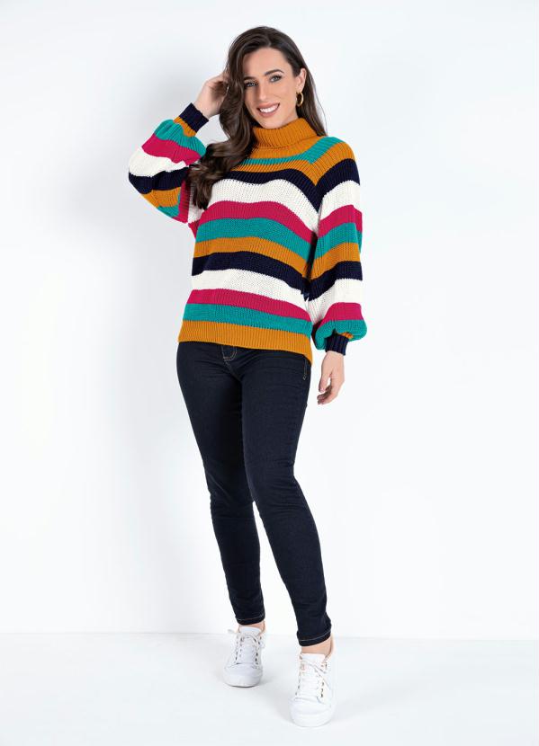 Janine - Casaco Listrado com Gola Alta 3