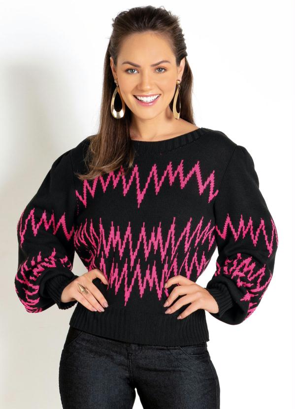 Janine - Casaco Preto com Mangas Longas Bufantes