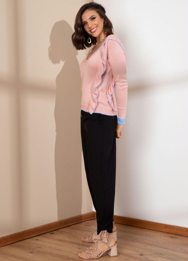 Quintess - Casaco Rosê com Babados e Detalhes em Azul 5